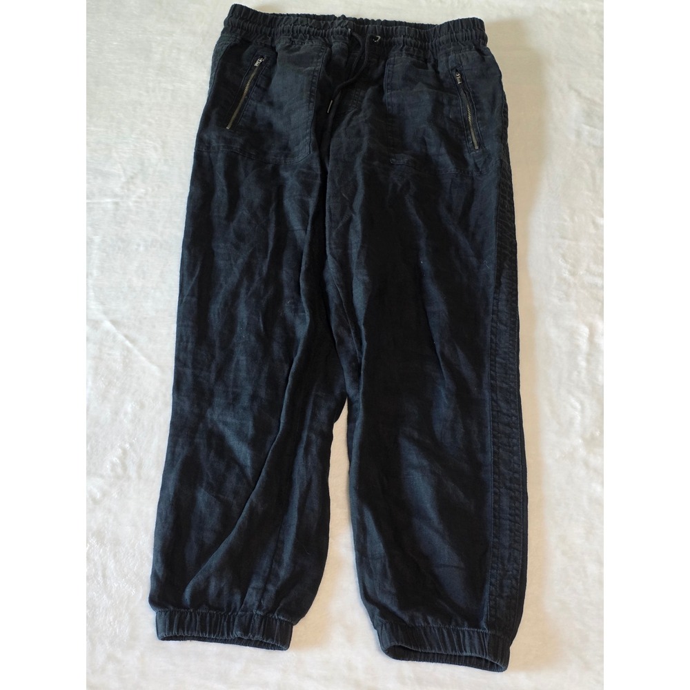 Athleta Cabo 100% Linen Jogger Black Drawstring Elastic Waist Pants Size 8